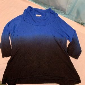 Kim Rogers Cowl Neck Sweater Blue Black Ombré 2X